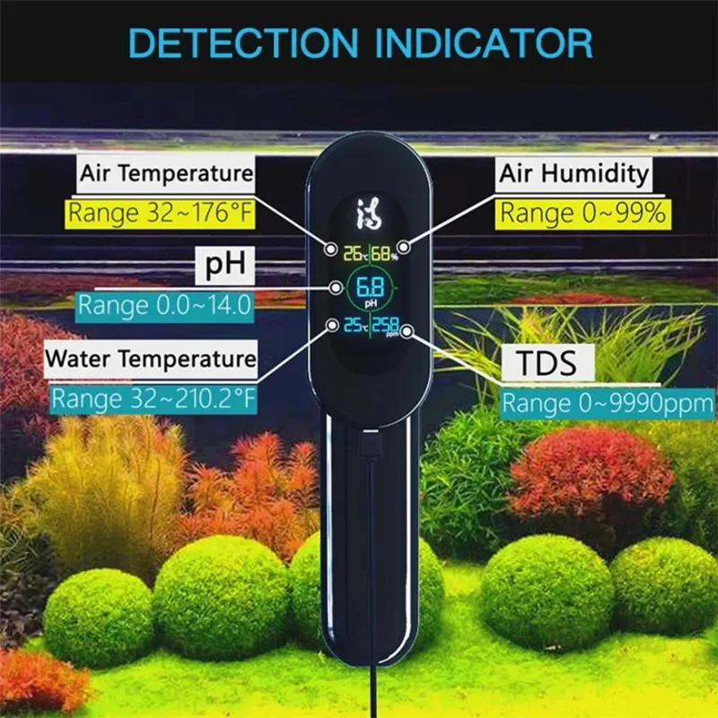 Water Quality Meter 5in1 TDS&pH&Temp Meter Real-time Digital Meter for Aquarium Marine Tank