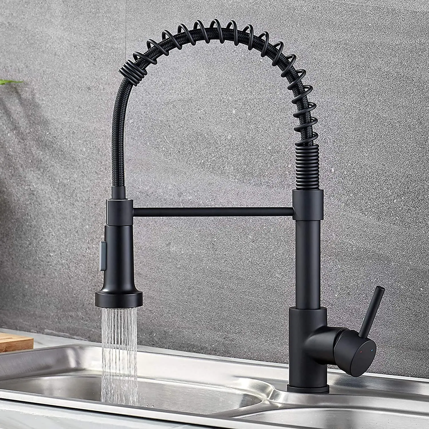 Kitchen Faucets Commercial Solid Brass Single Handle Single Lever Pull Down Sprayer Spring Kitchen Sink Faucet Nickel / Black brass kitchen sink Kitchen Fixtures