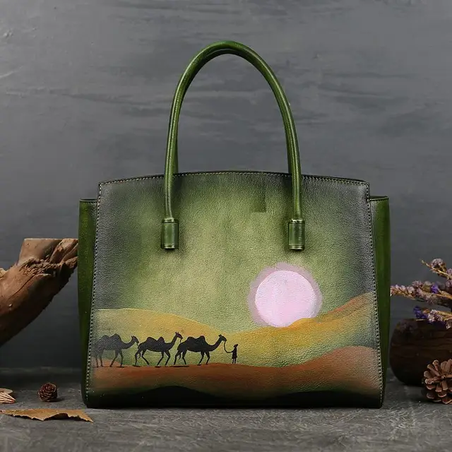 YourSeason de piel auténtica pintados a mano para mujer, bolsos de mano de cuero vaca, diseño nacional, 2022| | - AliExpress