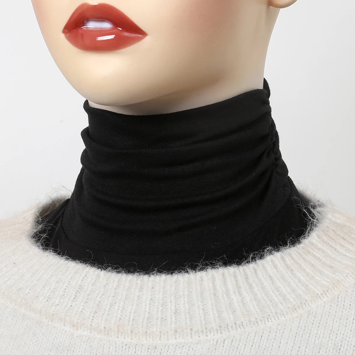 Fake Collar Black Modal High Nack Fake Collar Soft False Collar For Women Solid Color Elastic Jersey Detachable