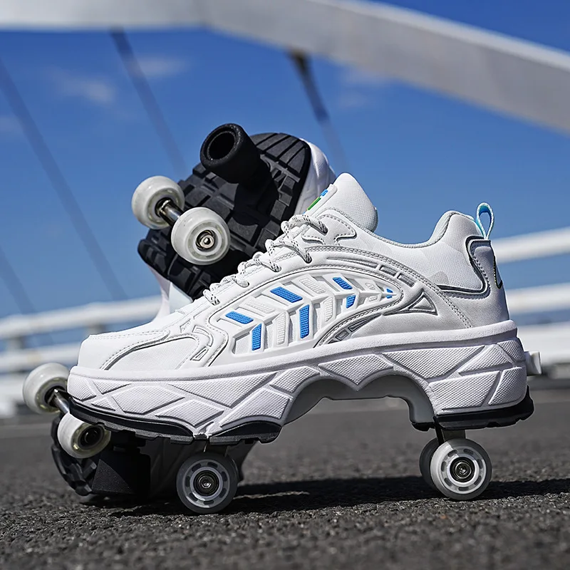 Kids Roller Skates for Men Women Sneakers Shoes with Wheels Girls Boys Outdoor 2 in 1 Double Skates Rollers Shoes With Brakes