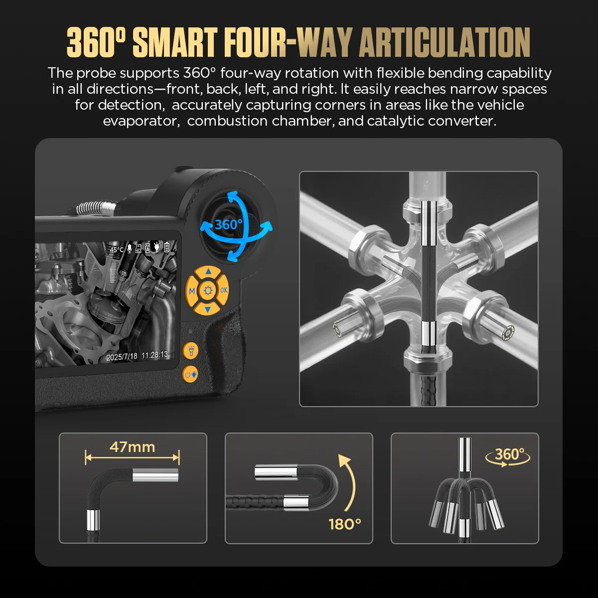 AUTOOL SVB405 6.45mm 360도 회전 산업용 내시경 (자동차 배관 검사, 하수구 카메라, 보어스코프, 2MP 카메라)