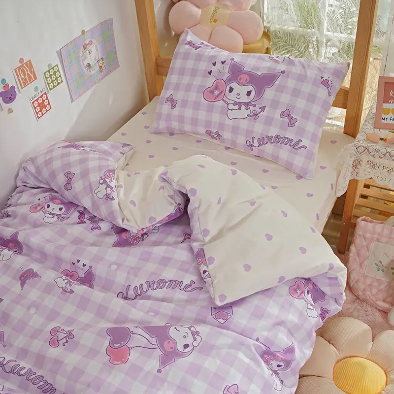 Kuromi Pillowcase Sheet Cover Kawaii Bed Set Single Bed Animation