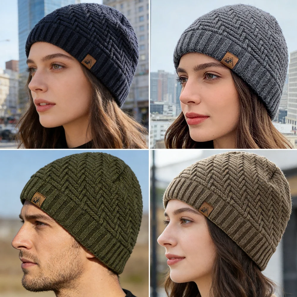 Unisex Peak Labal Winter Hats Fashion Outdoor Knitted Hats For Men And Women Beanie Cap Plush Fur Lined Warm Sports Hats