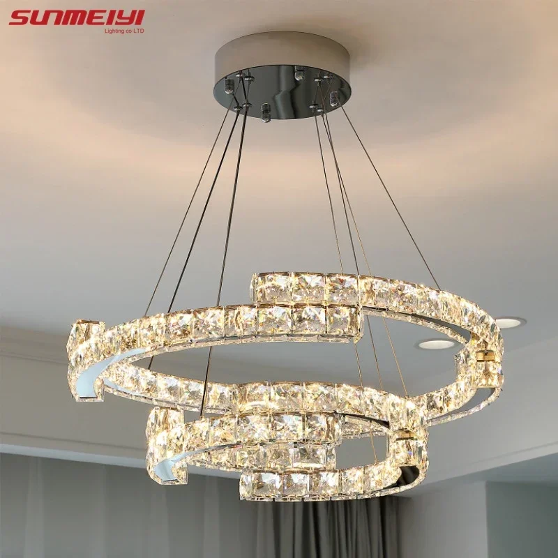 

Led Living Room Crystal Chandelier Light Luxury Simple Warm Bedroom Ring Chandelier Home Indoor Lighting Decor Lamps