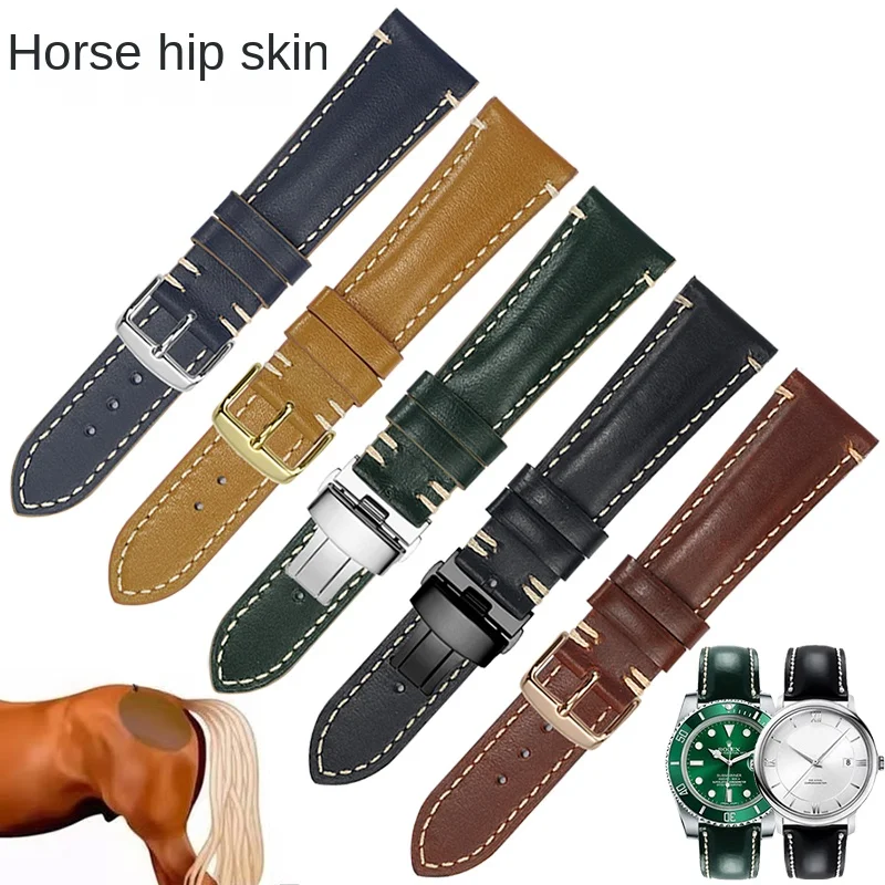 

General Brand Horse Hip Leather Watch Strap 20/22/24mm Flat Interface Leather Watchband