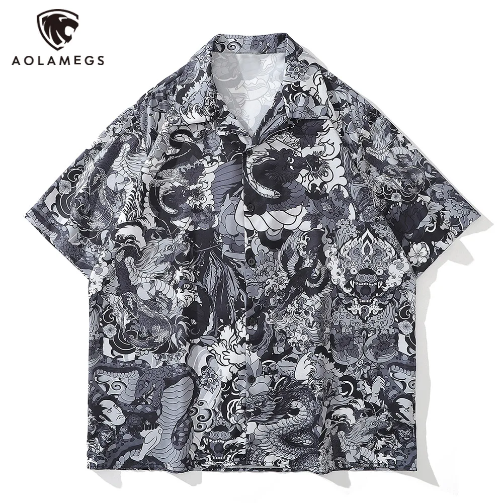 

Men's Hawaiian Shirts Streetwear Chinese Dragon Vintage Print Shirt Hip Hop Summer Casual Short Sleeve Shirts High Street Tops