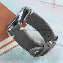 Vintage Blue & Brown Suede and Leather Watch Strap with Quick Release - 22mm (Gray white)