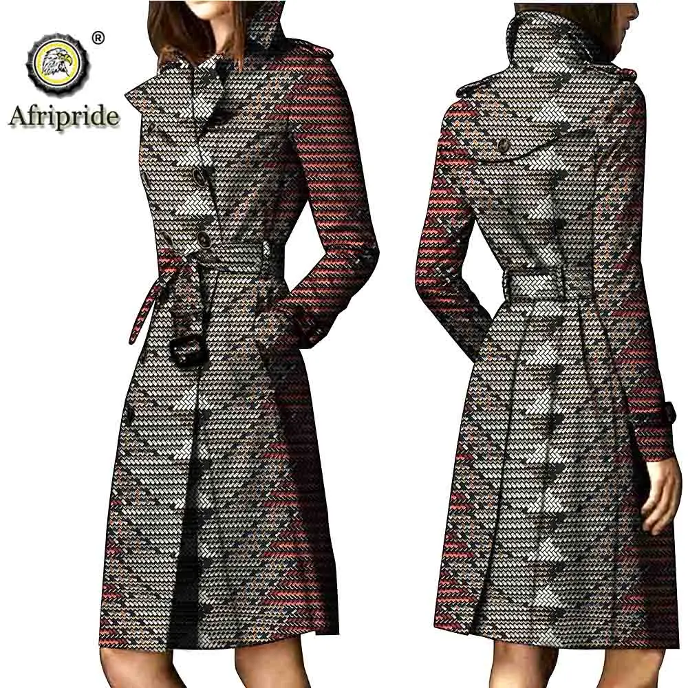 2024 African Coats for Women Bazin Riche Ankara Attire Pure Cotton Trench Private Custom Wax Batik Print Trench S1824015