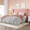 Full Size Velvet Bed Frame/Vertical Channel Tufted Wingback Headboard/Upholstered Platform Bed/Strong Wooden Slats/Easy Assembly 6