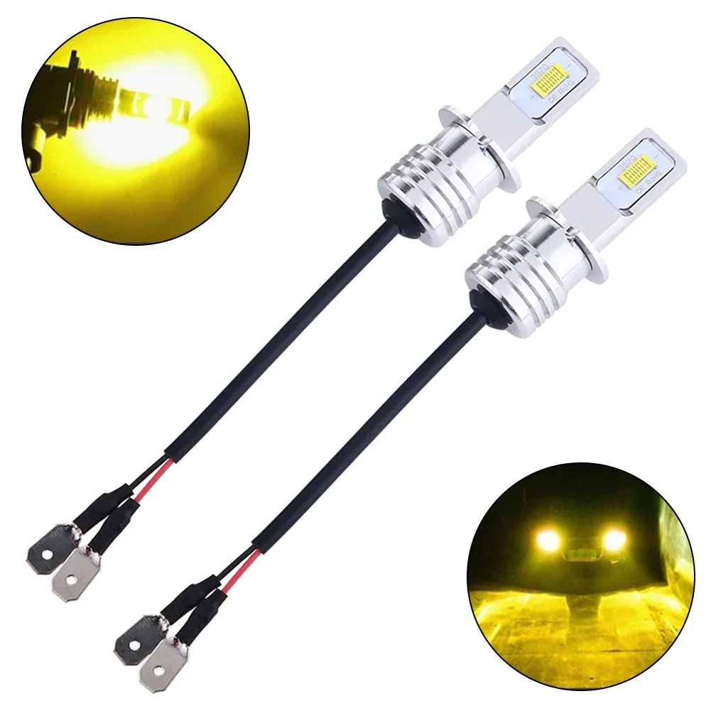 2Pcs H3 LED 안개 전구 변환 키트 슈퍼 밝은 노란색 DRL 램프 3000K 80W 50000H 2000LM 자동 빔 안개 램프