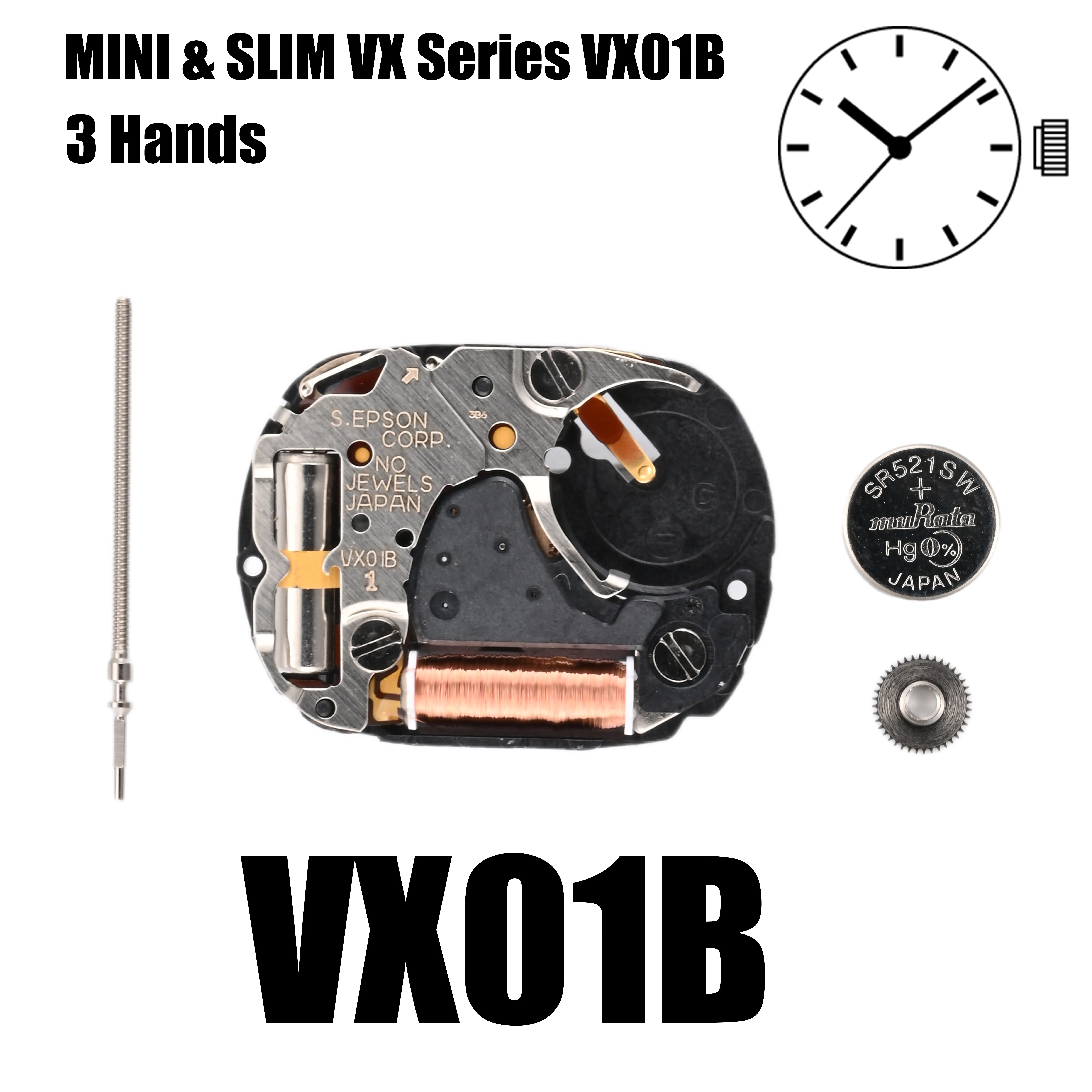 VX01 Movement VX01B Movement MINI & SLIM Series VX01B Quartz Size: 4 3/4''' Three Hands