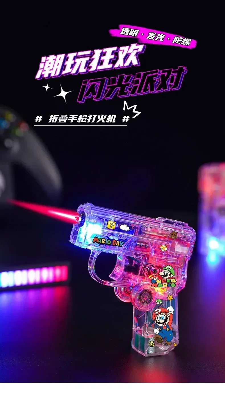 2025 New Creative Luminous Transparent Gyroscope Lighter 2-in-1 Folding Rotating Decompression Windproof Lighter Men's Gift