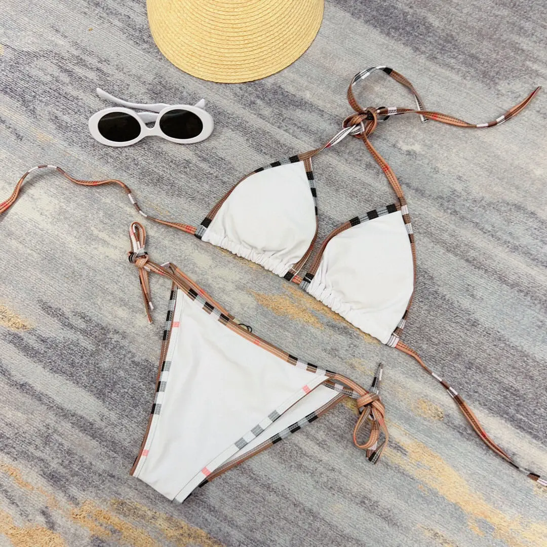 Classic English Style Plaid Bikini Set for Women, Stitching Bikinis, Japanese Bathing Suit, Cute Swimsuit for Girl