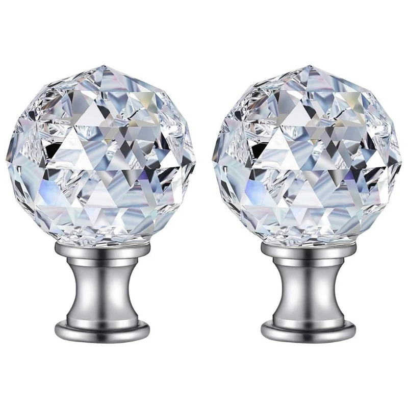 

2Pcs Faceted Clear Crystal Glass Ball Finial Lamp Top Screw with Base Threaded Diamond Table Floor Lampshade Drop shipping