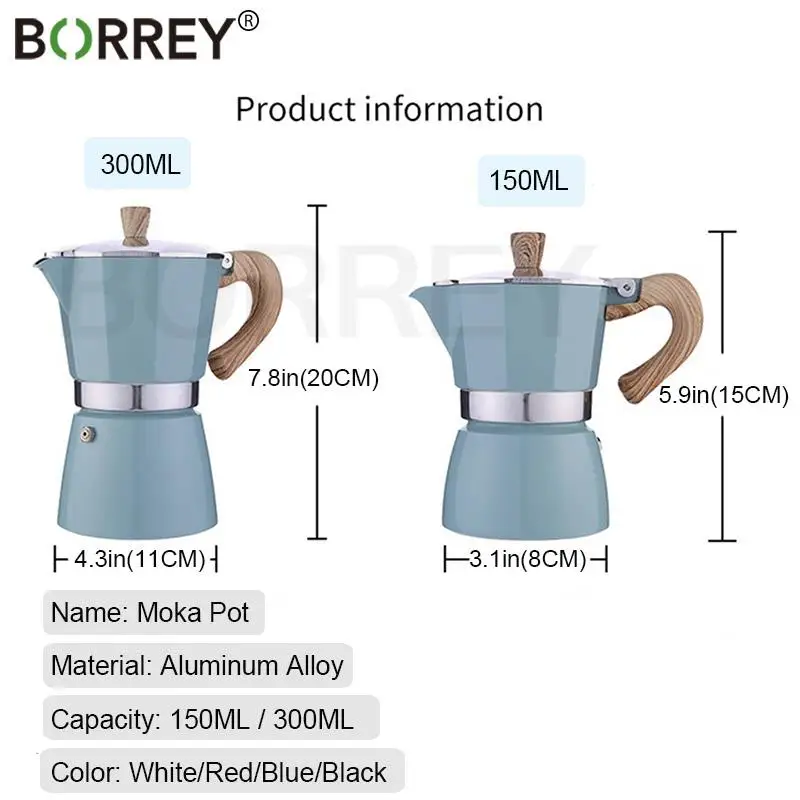 BORREY Moka Pot Stovetop Espresso Maker 150ml/300ml Italian Type Aluminium  Percolator Stovetop Coffee Makers Pot Turkish Pot - AliExpress