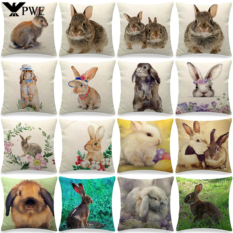 

2023 Happy Easter Decor Cushion Cover 45x45cm Pillowcase Home Decorative Linen Pillow Cover Easter Eggs Bunny Printed Pillowcase