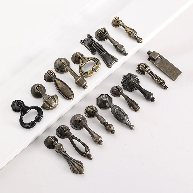 1x Antique Bronze Kitchen Cabinet Knobs Handles Dresser Cupboard Door Metal Pendant Knob Retro Furniture Pulls
