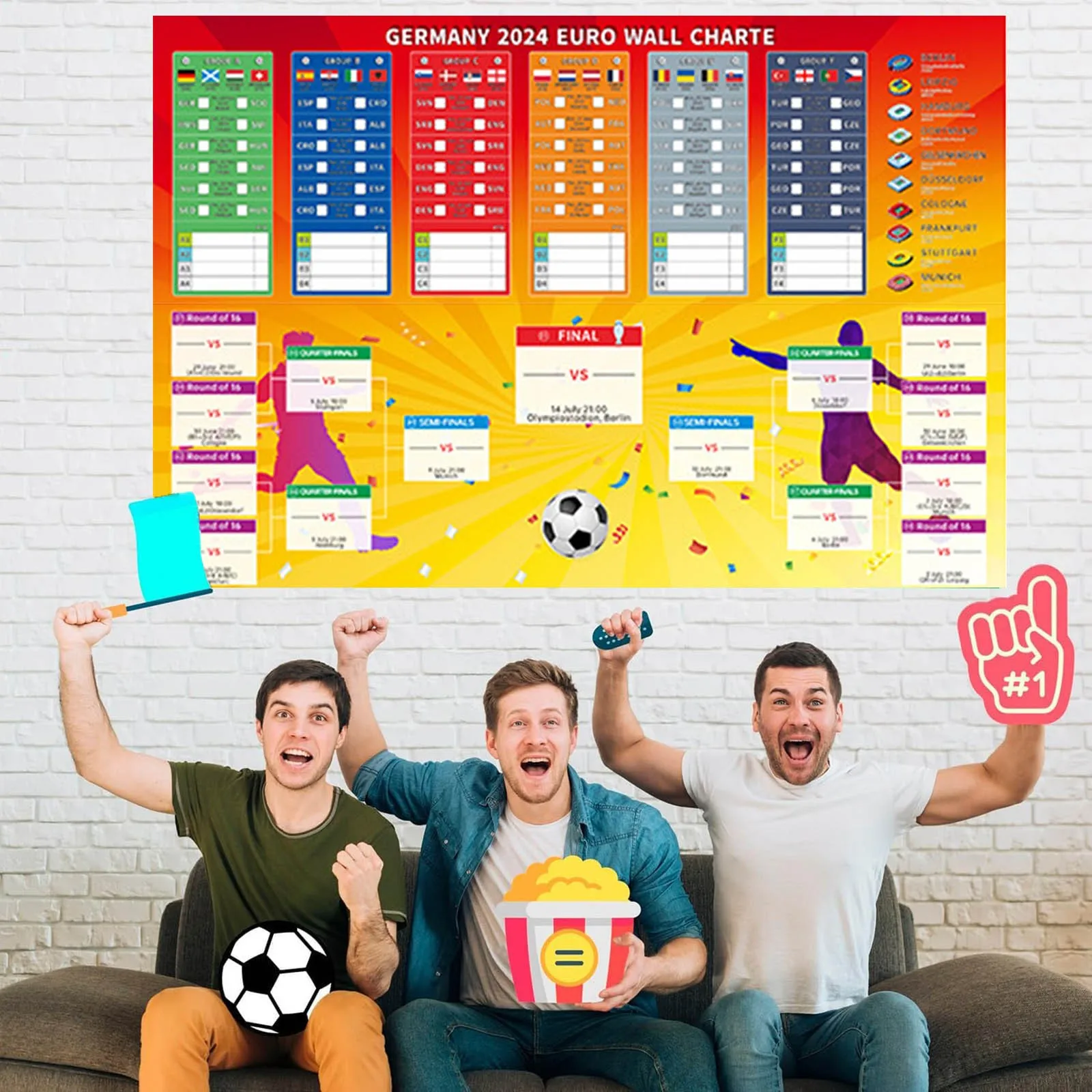 

European Cup Football Game Wall Chart Sports Lover Gift 2024 Soccer Tournament Schedule Poster Set Germany Chart Wall For Fan