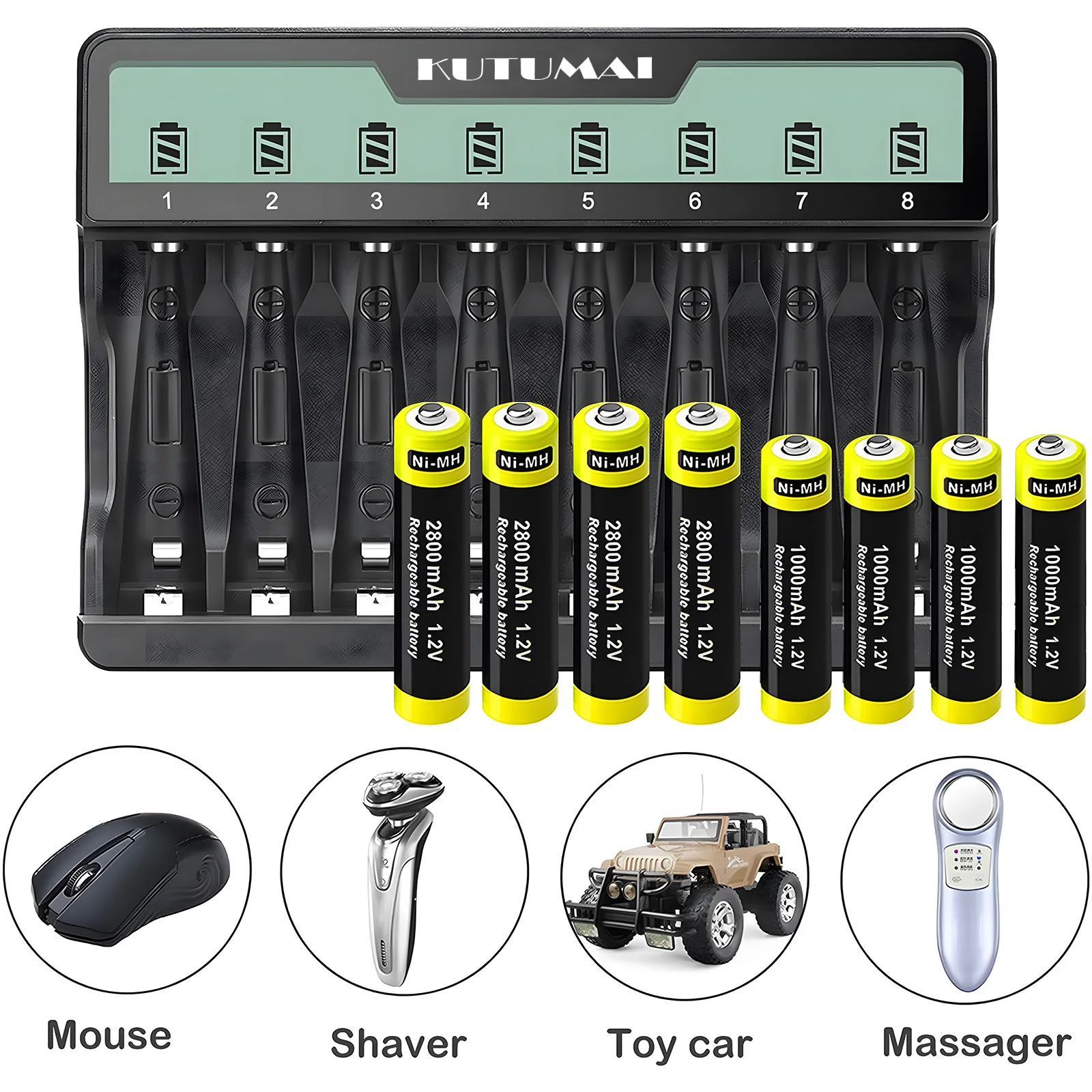 LED 디스플레이 및 USB 포트 배터리 충전기, Ni-MH Ni-Cd 배터리용 고속 충전, 배터리 미포함, 1.2V AA, AAA, 8 슬롯