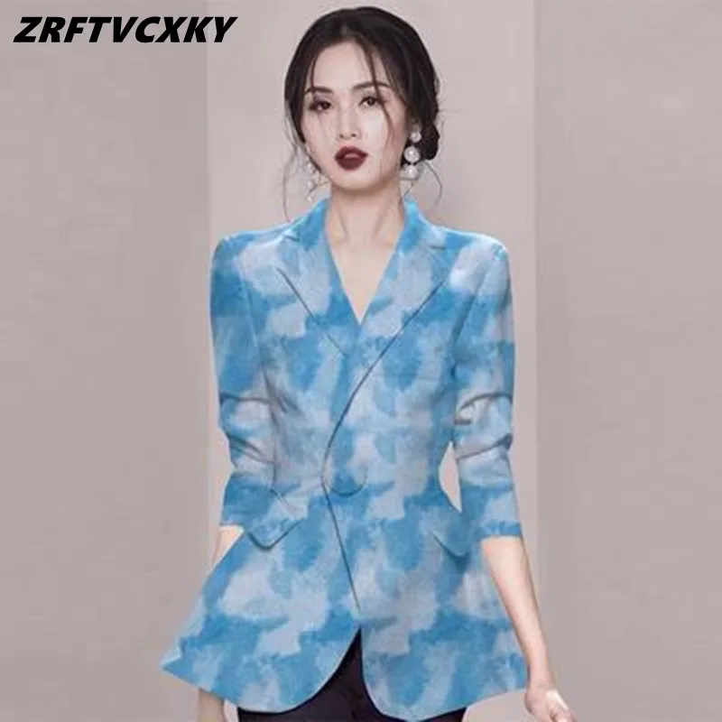 

ZRFTVCXKY New Fashion Cardigan Jacket Coats Autumn Office Ladies Elegant Notched Blazer Coats Spring Women Long Sleeve Outwears