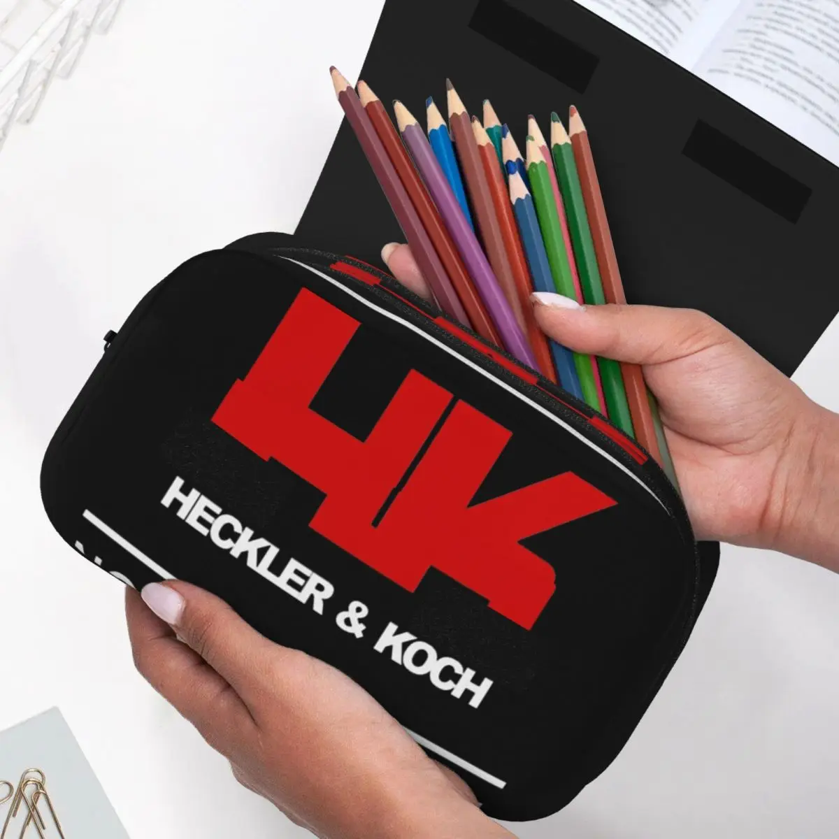 Heckler Koch Hk 총 권총 라이플 군용 연필 케이스 펜 홀더 하드 쉘 가죽 대용량 펜 박스 연필 B