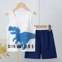 2-piece children’s cotton vest shorts suit boy handsome cute dinosaur vest girl casual Joker fashion shorts suit comfortable and