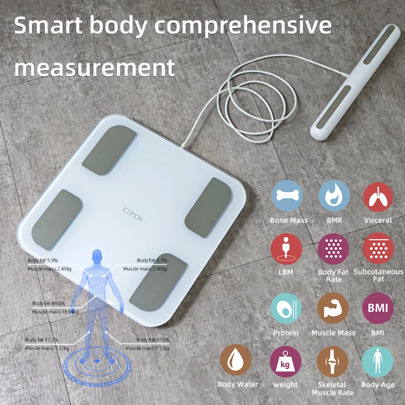 Balance à 8 électrodes avec bioimpédance intelligente pour la mesure de la composition corporelle (masse grasse et poids)_voghion.com