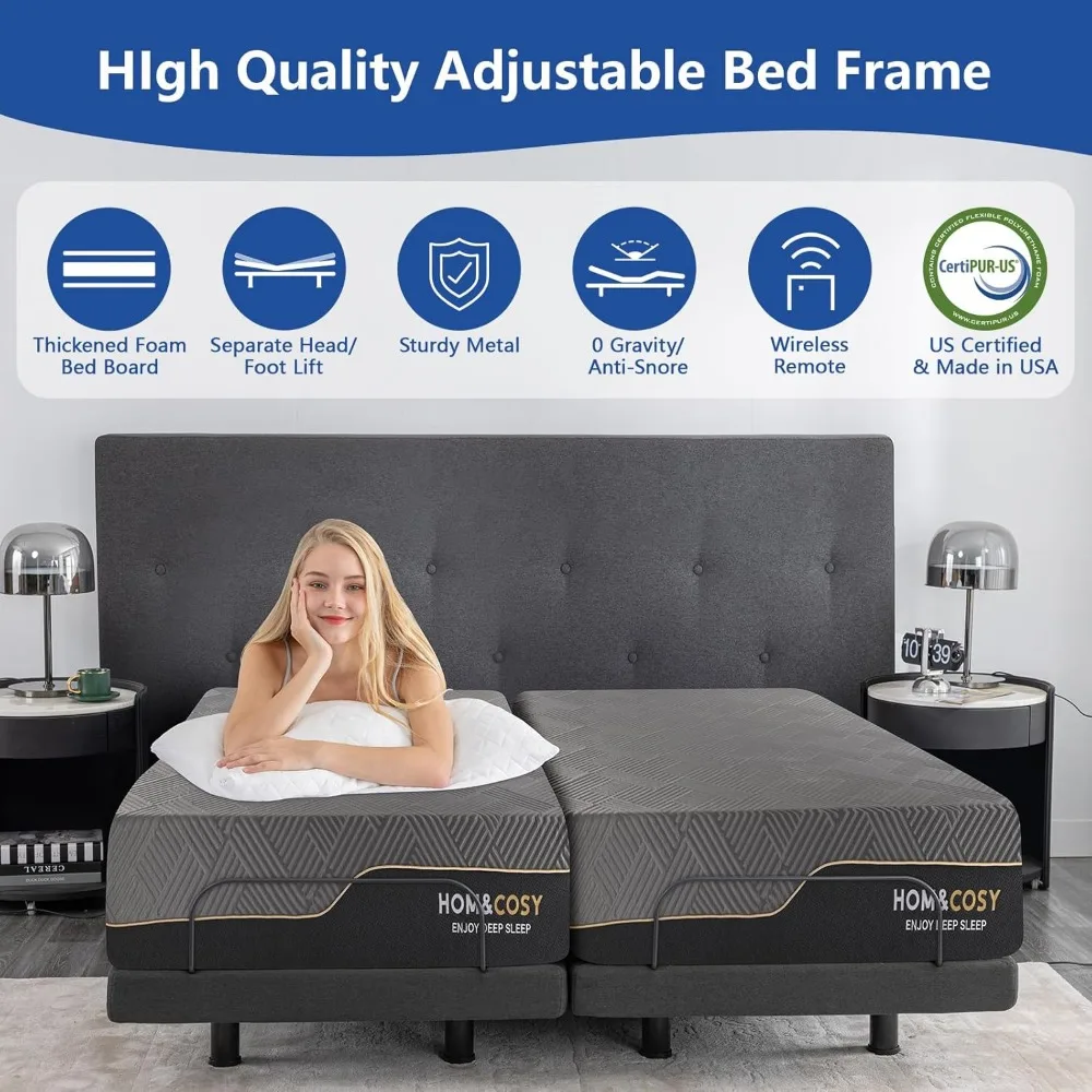 12 Inch Gel Memory Foam Medium-Firm Mattress in Box, Head/Foot Lift Sturdy Electric Smart Bed s Frame 3