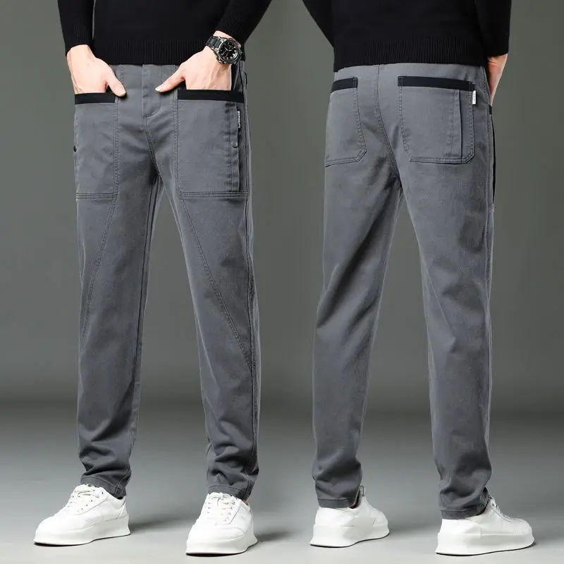 Korean Summer New Fashion Thin Loose Men Sports Casual Straight Harlan Pans Panelled Patchwork Button Zipper Pockets Trousers