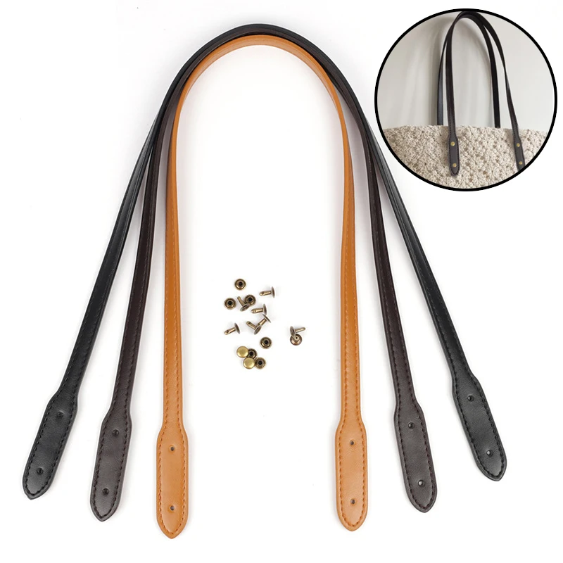 

2 Pcs PU Plain Weave Handbag Bag Strap 1Pair PU Bag Belt Solid Color Rivet Handbag Handle Replacement Bag Part Accessories