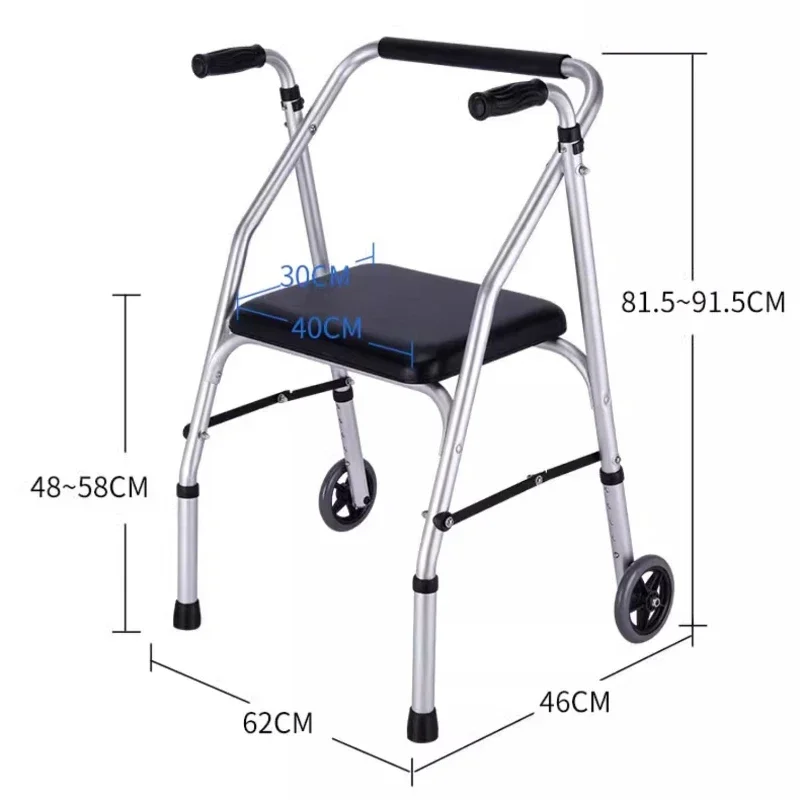 Supportive Walker Aluminum Alloy Elderly Rehabilitation Aid with Wheeled Armrest Mobility Support Walker Walking Stick with Seat