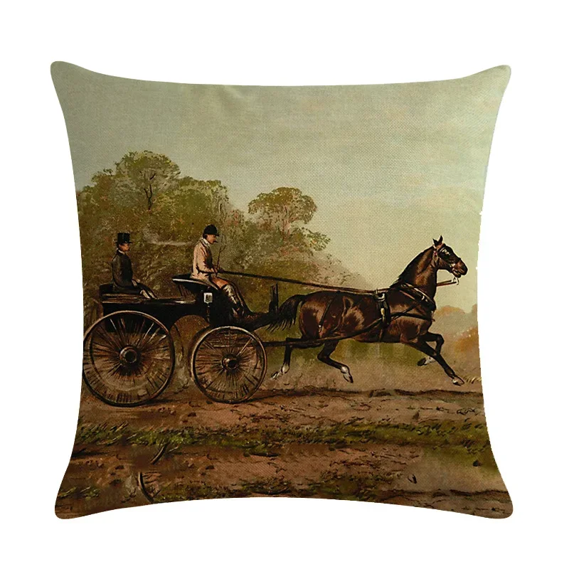Federa decorativa per cuscino a forma di cavallo, motivo: cavalli corrono in The Wild Wind Sand cotone e lino, 45 x 45 cm