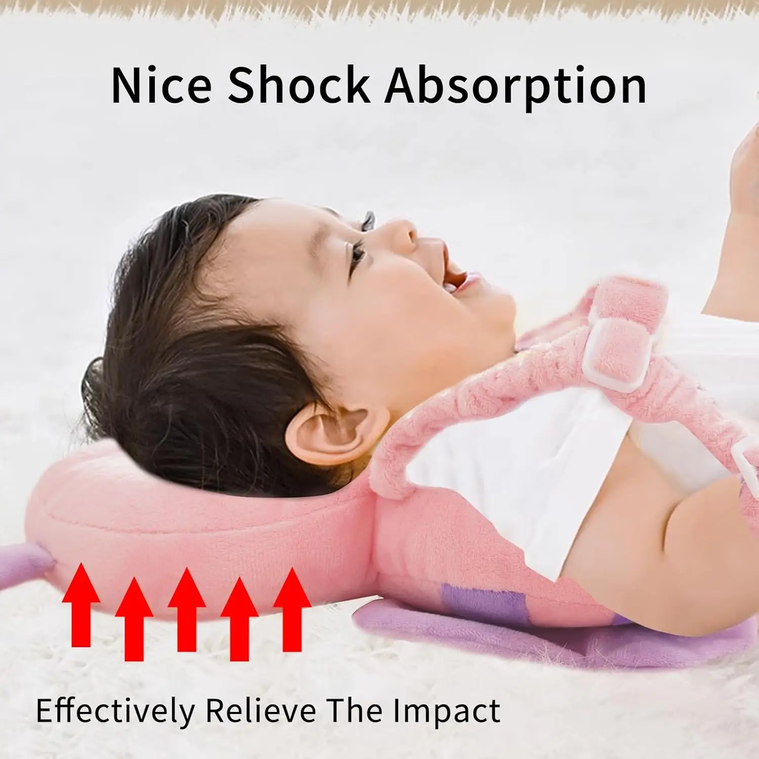 Baby Head Protection Backpack - Soft & Comfortable, Cute Cartoon Design, Pink Butterfly 4