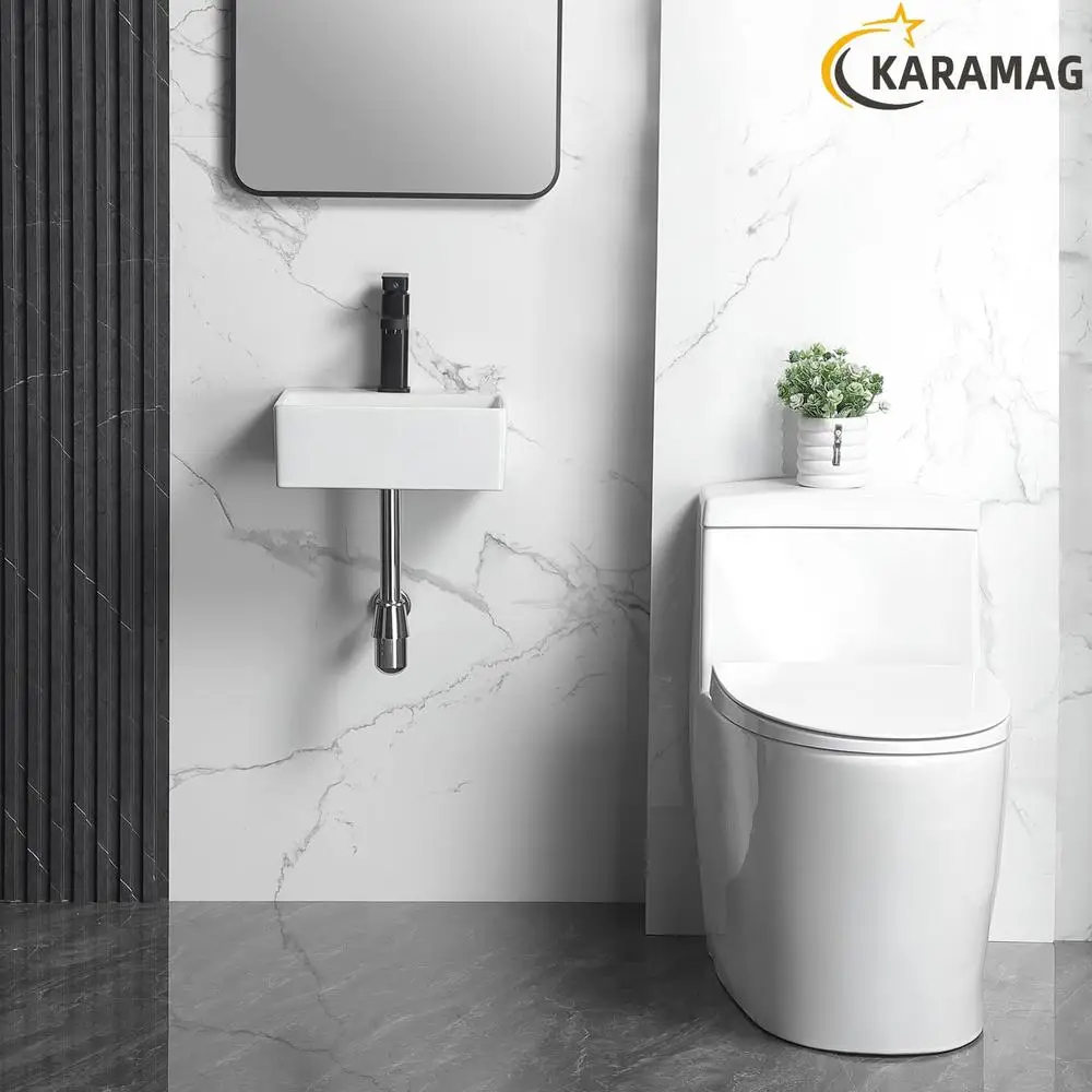 Wall Mount Small Ceramic Vessel Sink Rectangular White Mini Floating Bathroom Basin 13"x11" Tiny Countertop Sink Long-lasting 6