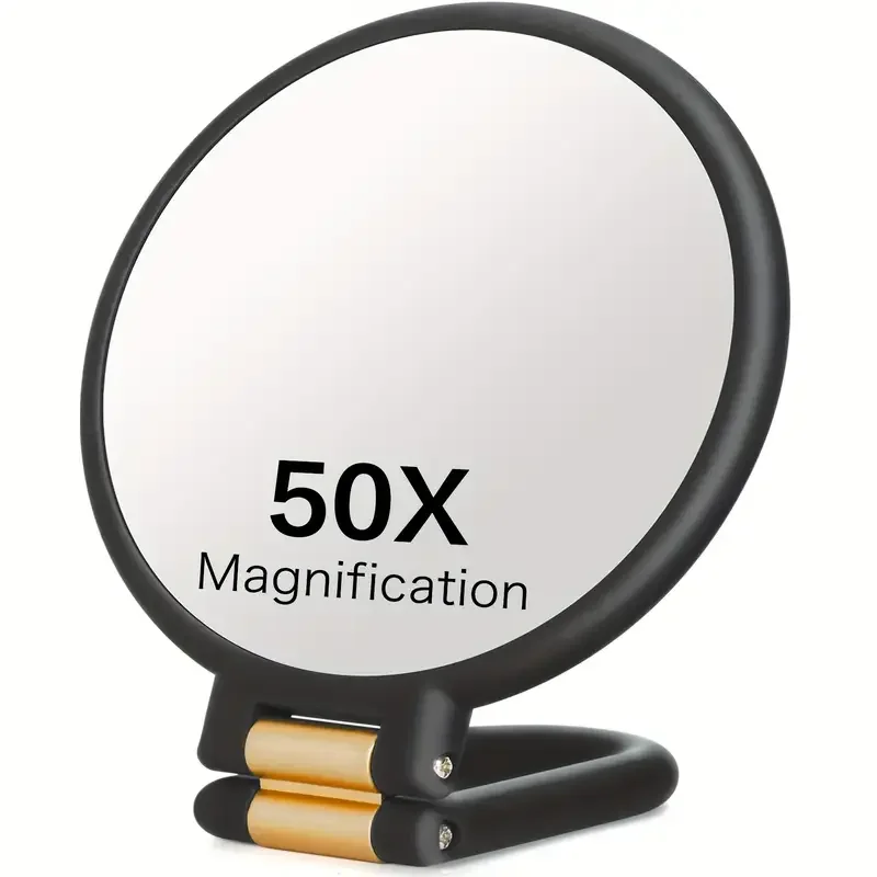 50x Magnifying Mirror with Dual-Sided 1X/50X Magnification - Portable Handheld Makeup Mirror with 360° Adjustable Handle, Foldab
