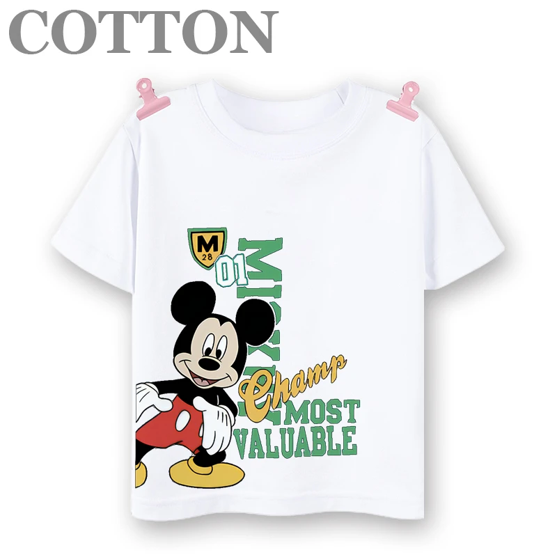 thumbnail image 1 of Camiseta de algodón para niños, ropa de moda para niños, camisetas de verano para niñas de manga corta con dibujos animados de Disney Mickey Mouse, camisetas para bebés, 1 of 5