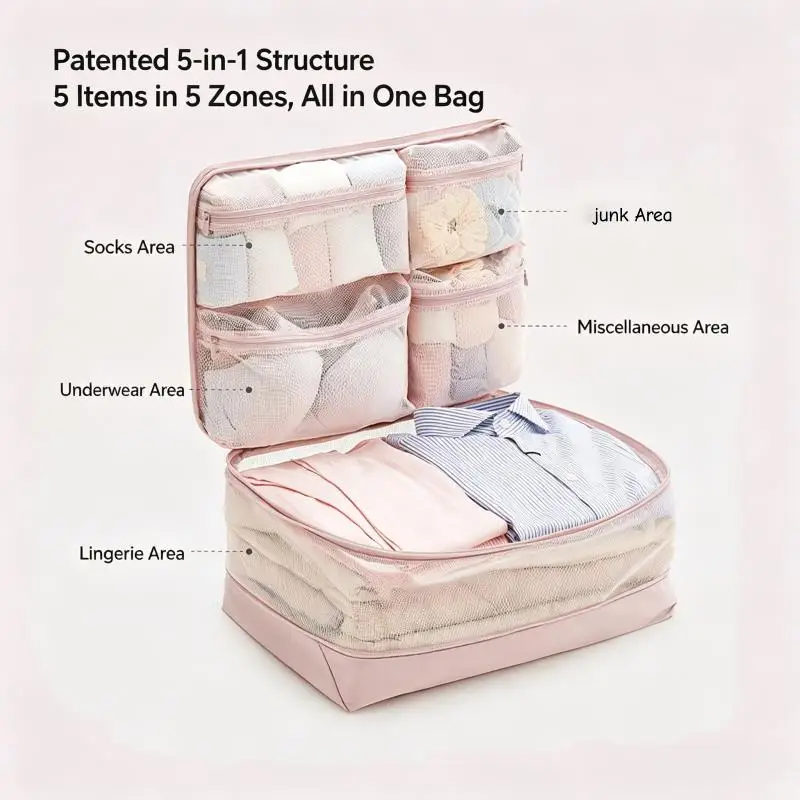 Travel Packing Cubes Set - Portable Multi-Compartment Luggage Organizer and Clothes Storage Solution