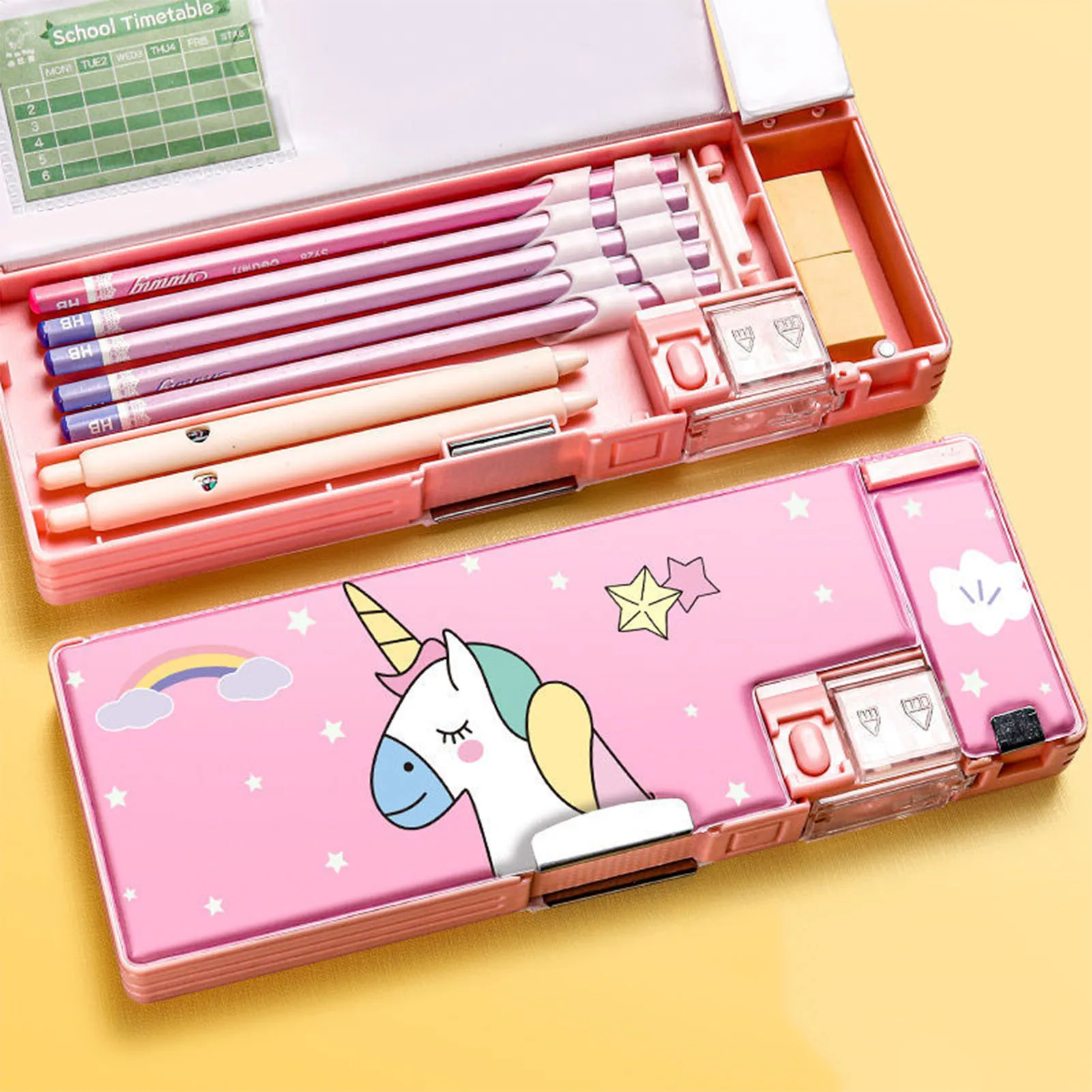 Cartoon Pencil Case Multifunctional Magnetic Sleeve Plastic Double-sided Stationery Case Children's and Student Pencil pencil cases stationery box pen storage bag