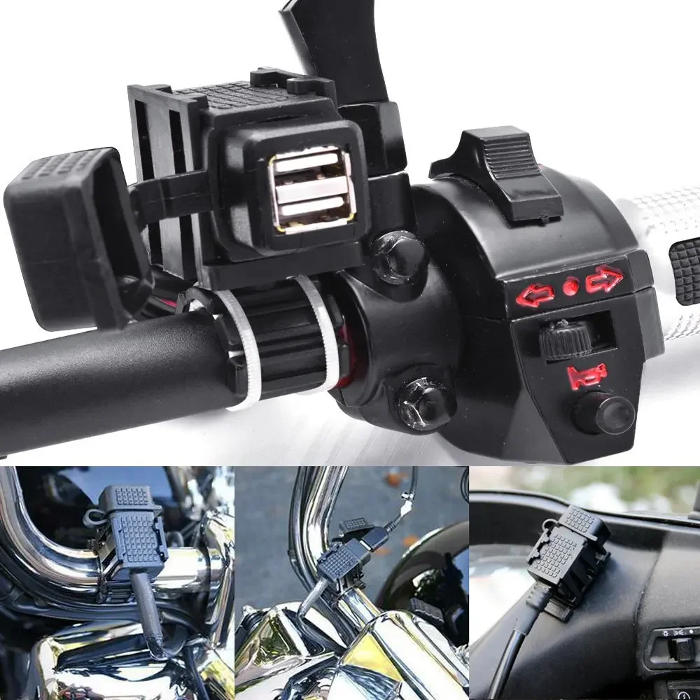 BMW DIN Hella 플러그 전화/iPhone/GPS SatNav 용 160cm 케이블이있는 오토바이 4.2A 듀얼 USB 충전기 소켓 전원 어댑터