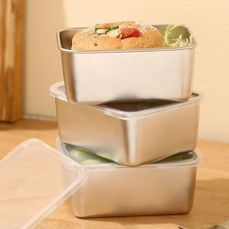304 Stainless Steel Food Storage Trays Rectangle Sausage Noodles Dish with Cover Home Kitchen Food lunchbox