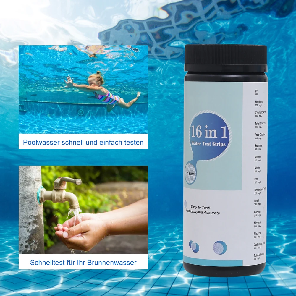 Water Quality Testing Strips, Aquarium Test Strip, Fast Accurate, PH Hardness, Nitrite, Nitrate, Chlorine, 100Pcs, 16 in 1