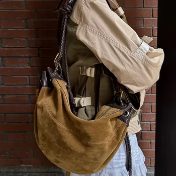 Borsa a Tracolla in Pelle Scamosciata, Stile Hobo, Versatile e alla Moda, Semplice e Casual per Donne
