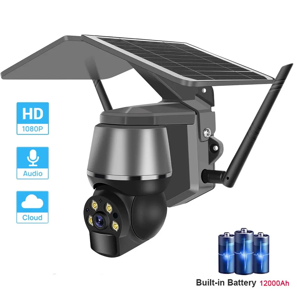 

Wifi Surveillance Camera 4MP Outdoor Solar Panel Security Protection 360 PTZ Motion Detection Smart