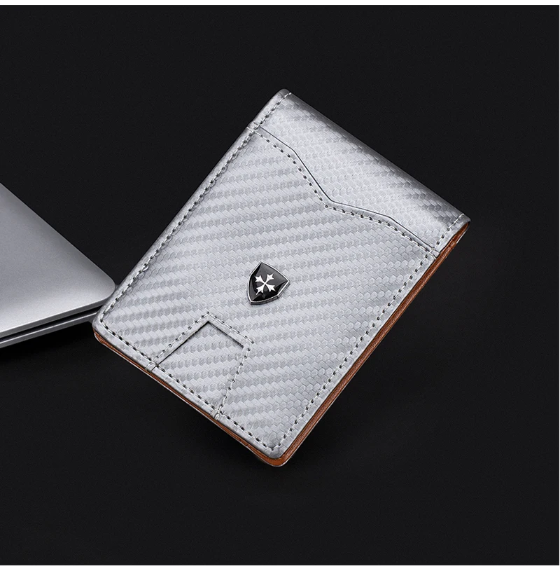 New RFID Name Engraving Simple Short Men Card Wallets Carbon Fiber Card Holder Slim Male Wallet Photo Holder Men Card Clips