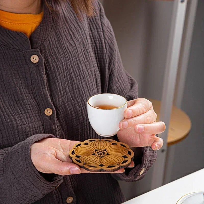 Rodada De Madeira Lotus Flower Drink Coasters, Esteira Redonda Criativa, Tapete De Mesa, Chá Caneca De Café Placemat, Decoração Para Casa, Acessórios De Cozinha