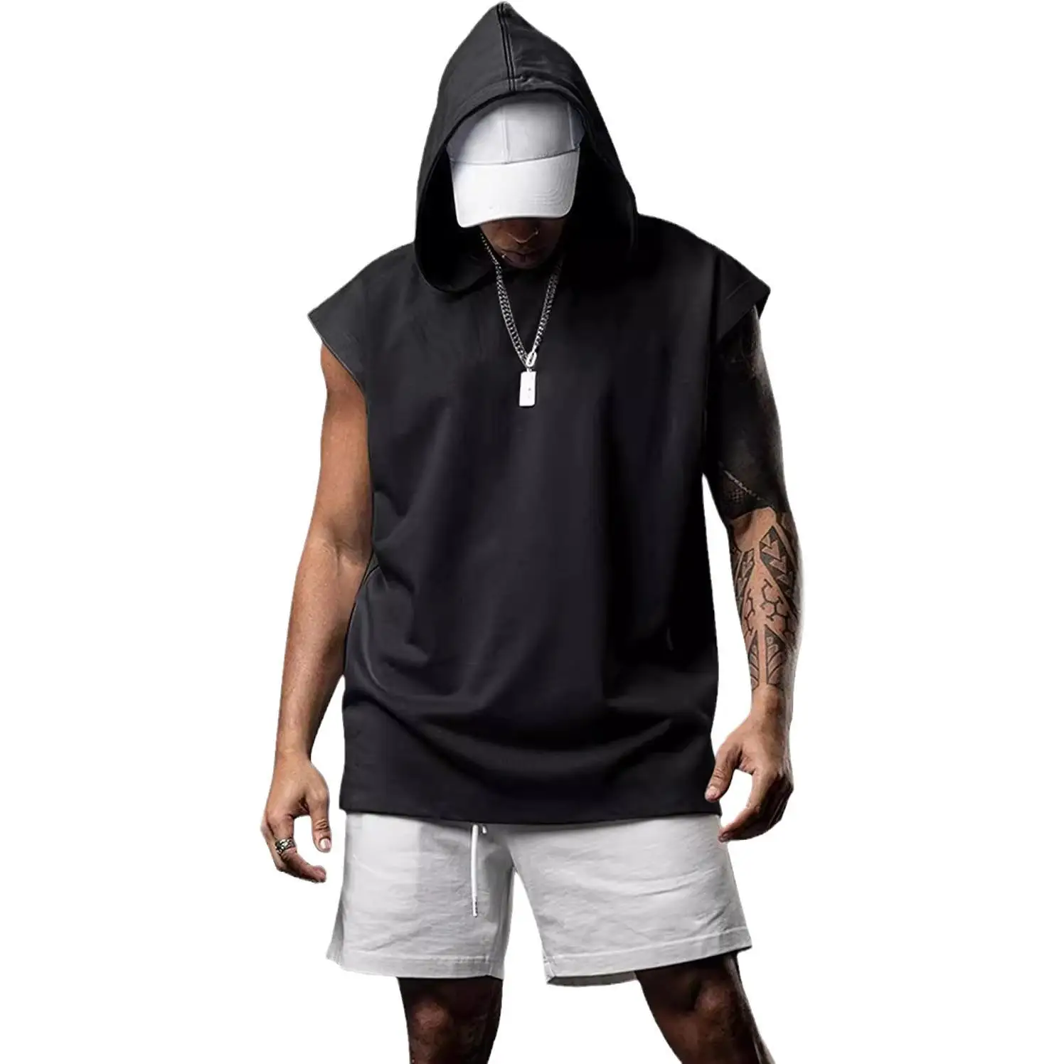 Trendy Hooded Sports Men's irt Svel Breathable Polyester Long Sve Loose Fit l Lacape Print Hip Hop Sle T-S...