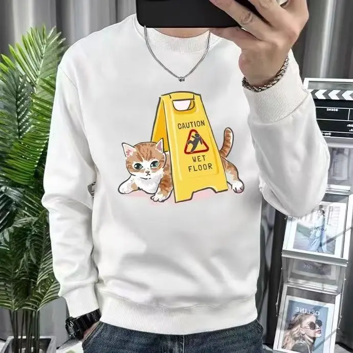 Japanese cute cat-printed men's Gothic aesthetic women's hoodies street top women's fashion autumn and winter round-neck hoodies