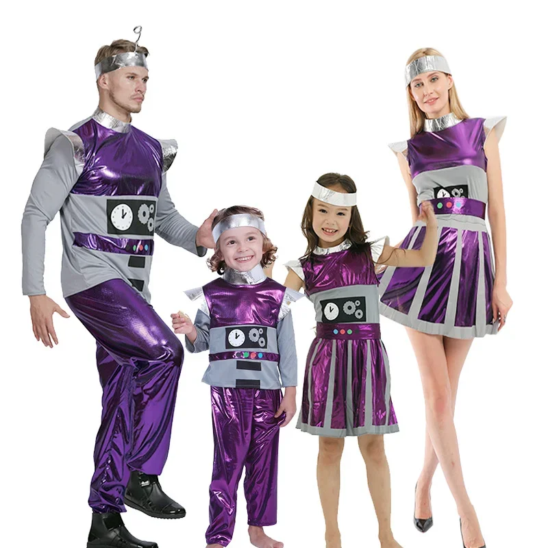 

Retro Purple Alien Robot Cosplay Costumes for Adult Kids Astronaut Outfit Halloween Costume Party Carnival Roleplay Full Sets