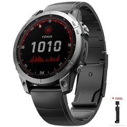 Luxury Business Titanium Metal Watch Band Strap - Premium Quality, 22mm & 26mm - Garmin Fenix 8 47mm (Black with Tool)